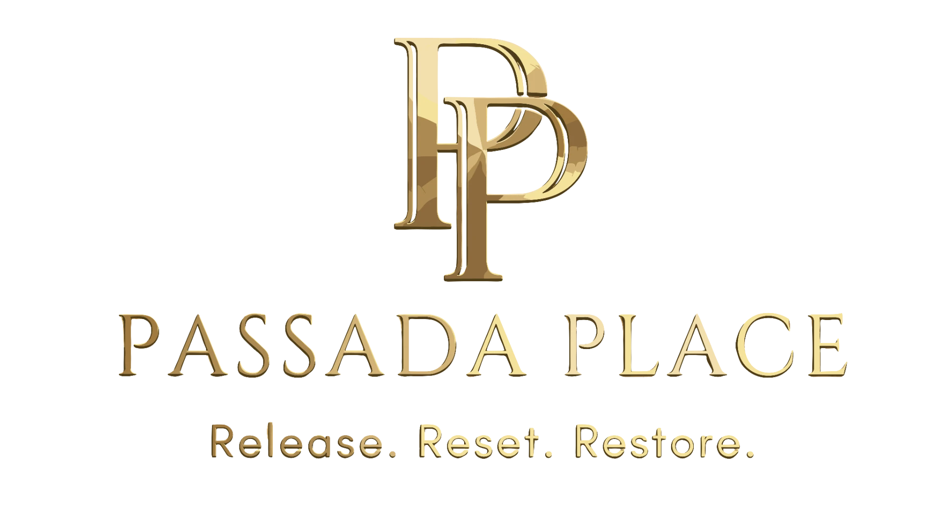 Passada Place logo: interlocking PP monogram above the words Passada Place and the tagline Release. Reset. Restore.